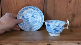 Exquisite Antique Spode Blue and White China Temples Cup & Saucer 1800