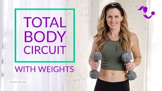 30 Minute Total Body Circuit with Weights Workout:  Dumbbell or Kettlebell or both home exercise