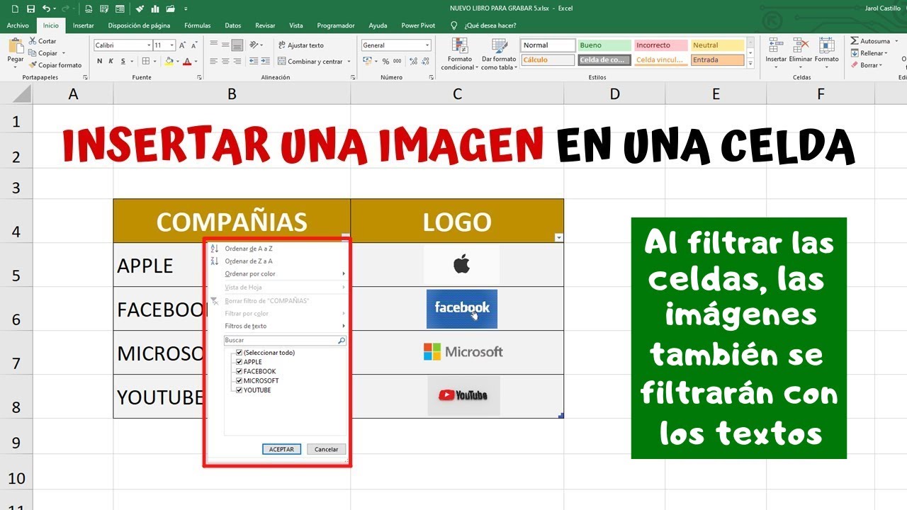 Como INSERTAR UNA IMAGEN EN UNA CELDA, Filtra Los Textos Y Las Imágenes ...