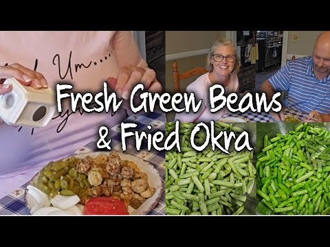 Fresh green beans, fried okra and rada knife