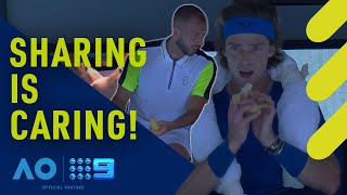 Tennis player shares food with opponent mid-match! | Wide World of Sports