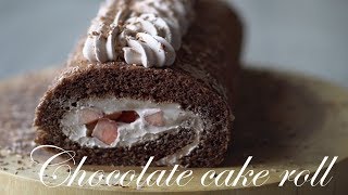 バレンタインふわふわチョコレート・ロールケーキの作り方～strawberry \u0026 chocolate swiss roll recipe