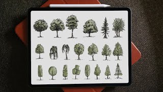 How to draw trees for Architects? Procreate tutorial on iPad