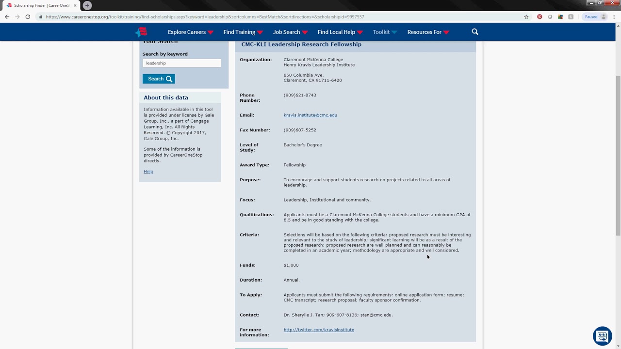 Use CareerOneStop Scholarship List - YouTube