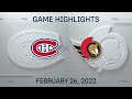 NHL Highlights | Canadiens vs. Senators - Feb. 26, 2022