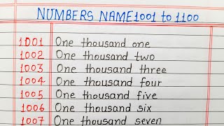 Numbers in words 1001 to 1100 in English || 1001 to 1100 Number name
