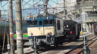 2020年3月12日 蒸気機関車D51 498の構内試運転が終了し、電気機関車EF64 1053に牽引されて車両基地へ帰るD51 498　JR高崎車両センター高崎支所