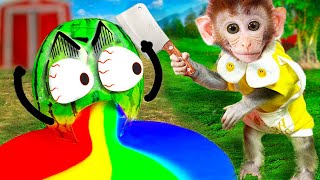 Cute Baby Monkey Bi Bon and Magic Rainbow Watermelon | Funny Monkey Cartoon videos