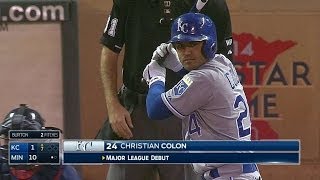 KC@MIN: Colon flies out in first Major League at-bat