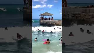 Bodyboarding at Waikiki Wall Honolulu Hawaii #shorts