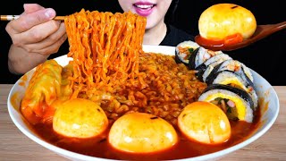 ASMR MUKBANG | SOUPY FIRE NOODLES WITH SOFT BOILED EGGS EATING SOUNDS 반숙계란 불닭볶음탕면 김밥  리얼사운드 대왕만두 먹방