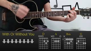 U2 - With Or Without You | Easy Guitar Lesson Tutorial with Chords/Tabs and Rhythm