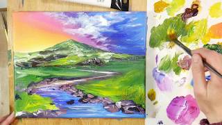 Easy Relaxing Acrylic Landscape You can paint in 30 Minutes!