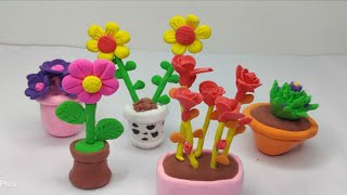 DIY miniature Clay Flower Making!How to make polymer clay miniature flowers!DIY miniature Clay Pots!