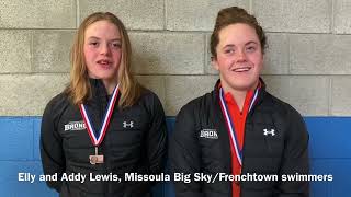 Swimmers Elly and Addy Lewis after both winning two events at 2023 MT state swimming