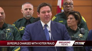 Gov. DeSantis announces 20 people charged, to be arrested for voter fraud, some from Palm Beach C...