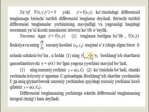 Differensial Tenglamalar Haqida Tushuncha - YouTube