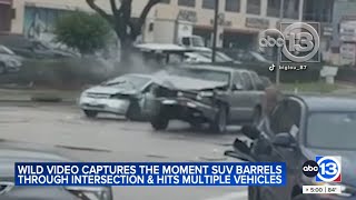 Caught on video: SUV strikes multiple vehicles at intersection, including HPD vehicle in SW Houston