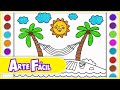 🖍 🌟 Como desenhar PÔR DO SOL NA PRAIA! 🏖  | Fácil Como Desenhar Fácil - Arte Fácil