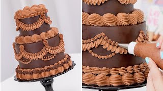 Vintage Chocolate Cake - Easy Buttercream Piping Techniques - Tan Dulce