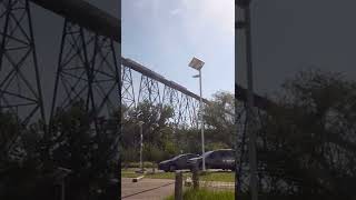 Seeing a train go by on a huge bridge in Lethbridge