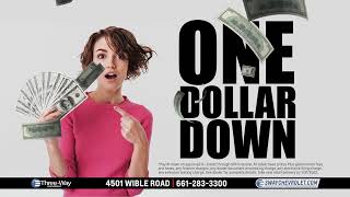 Buy a Pre-Owned vehicle for One Dollar Down all month long at Three-Way Chevrolet Bakersfield!