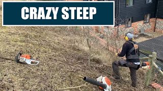 Crazy Overgrown Yard Clearance | Steep Hill | Farm Yard Lawn Care Clean Up Part 2!