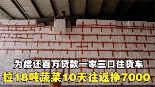 为偿还百万贷款一家三口住货车，拉18吨蔬菜10天往返挣7000