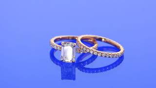 Emerald Cut Diamond Engagement Ring with Matching Wedding Band In Rose Gold