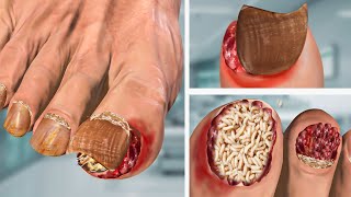 ASMR Ingrown Toenail & Treat of swollen toes, Remove excess skin toenails | Deep Cleaning Animation