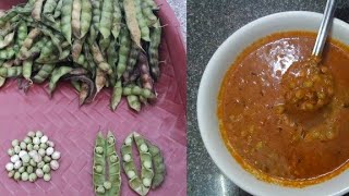 பச்சை துவரை குழம்பு {green pigeon peas curry} {green toor dal kulambu} side dish for idly dosa rice