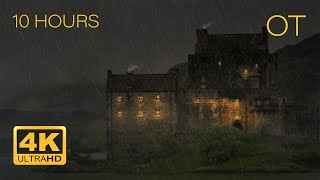 Stormy Night at a Scottish Castle 4K | Heavy Rain & Distant Rolling Thunder | Relax | Study | Sleep