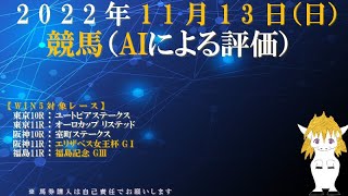 AIによる投資競馬予想（2022年11月13日、日曜日、WIN5対象レース：エリザベス女王杯 GⅠ、福島記念 GⅢ、オーロカップ リステッドなど）with ZIIQ指数 by mensan