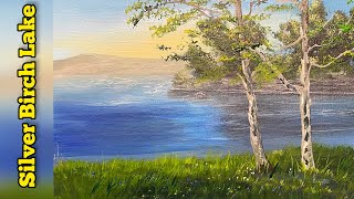 Acrylic painting for beginners silver birch tree lake