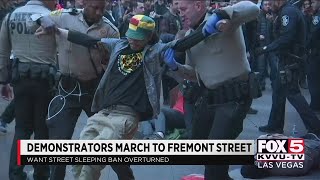 Demonstrators protest on Fremont Street