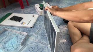 รีวิวแกะกล่องโคมไฟสปอร์ตไลท์โซล่าเซลล์ omuda 100 W