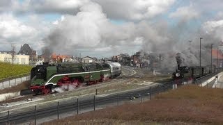 Doppelausfahrt in Wernigerode mit Schnellzugdampflok 18 201 und HSB-Mallet 99 5902