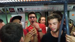 2016.06.21 Lyon metro, France fans singing Marseilles