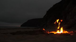 Campfire on the Beach, Ocean Waves, 4 hours Crackling Fire and Lapping Waves
