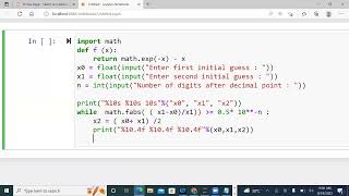 Bisection method programmed in python