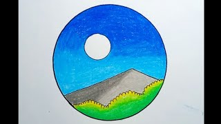 How To Draw Moonlight Scenery For Beginners |Drawing Moonlight Scenery In A Circle