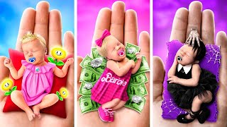 ¡Miércoles, Barbie y la Princesa Peach Embarazadas! Rica vs Pobre vs Giga Rica Embarazada en Cárcel