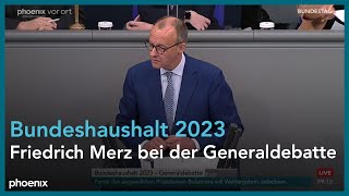 Friedrich Merz bei der Generaldebatte zum Bundeshaushalt 2023 am 23.11.22