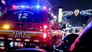 FDNY BATTALION 12 CHIEF RESPONDING ON WEST 125TH STREET IN HARLEM AREA OF MANHATTAN IN NEW YORK CITY