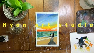 바다 여행 | 쉽게 하늘 바다 그리기 | sunset painting | Landscape painting | Oil pastel #8