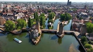 Aerial view of the Cityscape of France strasbourg france barrage vauban with Mediev #4k  #france