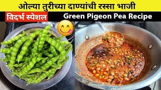 पारंपारिक पद्धतीने ओल्या तुरीच्या दाण्यांची रस्सा भाजी Green pigeon pea curry विदर्भ स्पेशल रेसीपी