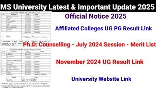 MS University Latest updates 2025, Ph.D. Counselling - July 2024 Session - Merit List