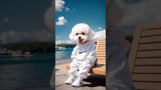 Furry kids also want to go on a spontaneous sea trip. Cute pet debut plan: Bichon Frise, cute pe