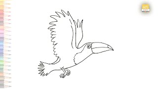 Flying Toucan outline drawing easy | Dibujo fácil de tucán | How to draw Flying bird step by step